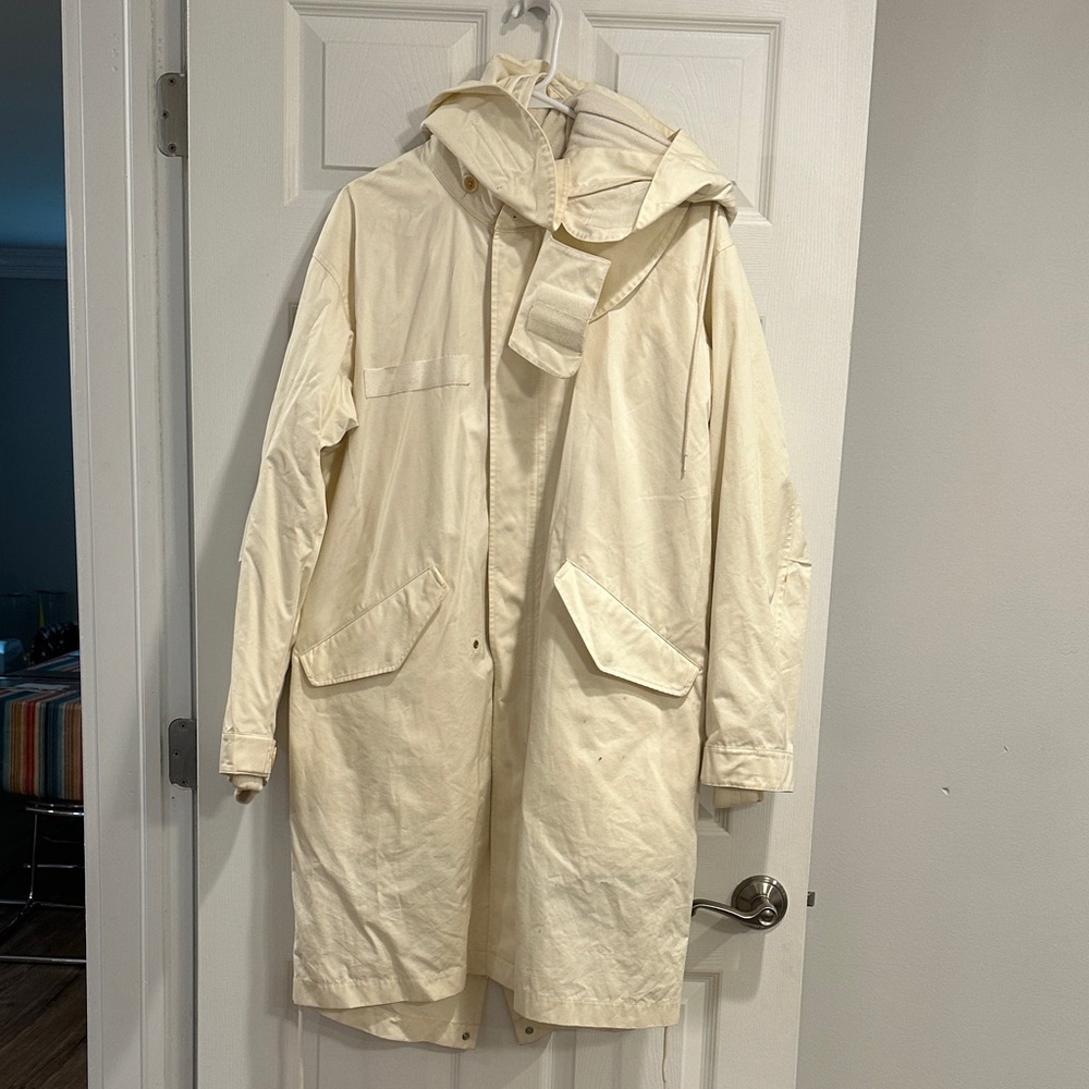 Helmut Lang Cream Hooded Fur Lined Coat